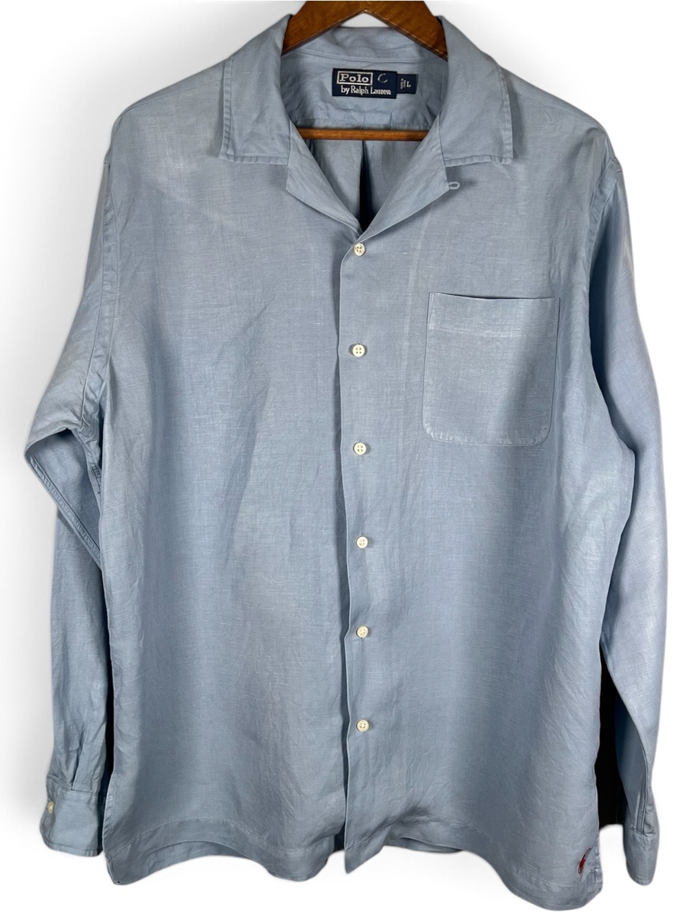 Polo Ralph Lauren Linen Silk Blend Loop Collar Shirt Size L Camp Open Collar